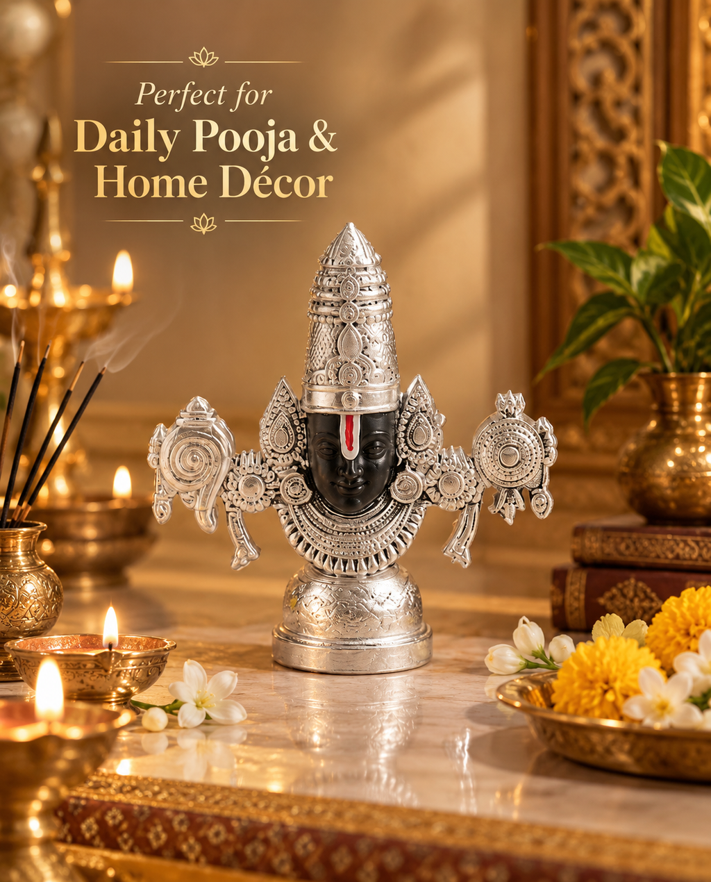 Lord Venkateshwara Balaji Silver Idol – Premium Tirupati Balaji Murti