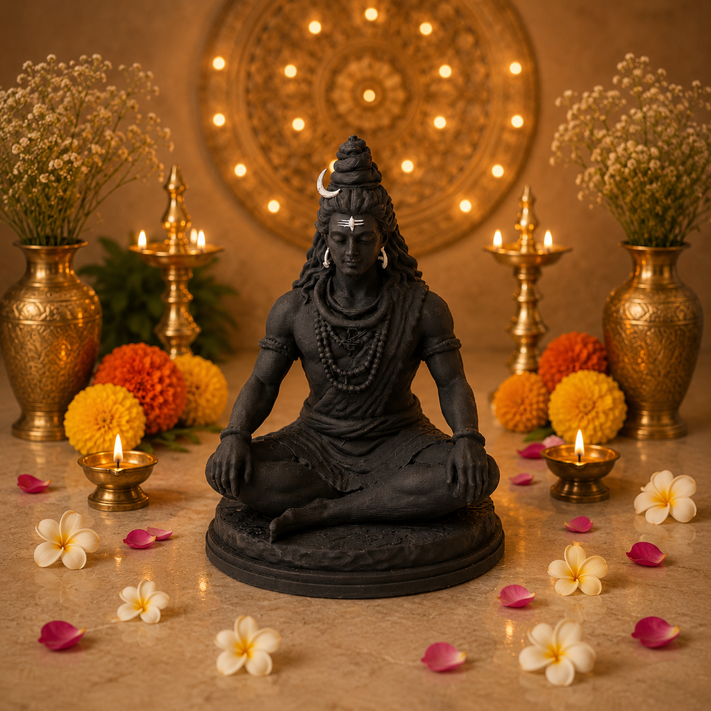 Divine Meditating Lord Shiva Black Idol for Home, Pooja & Car Decor (3.5 Inch)