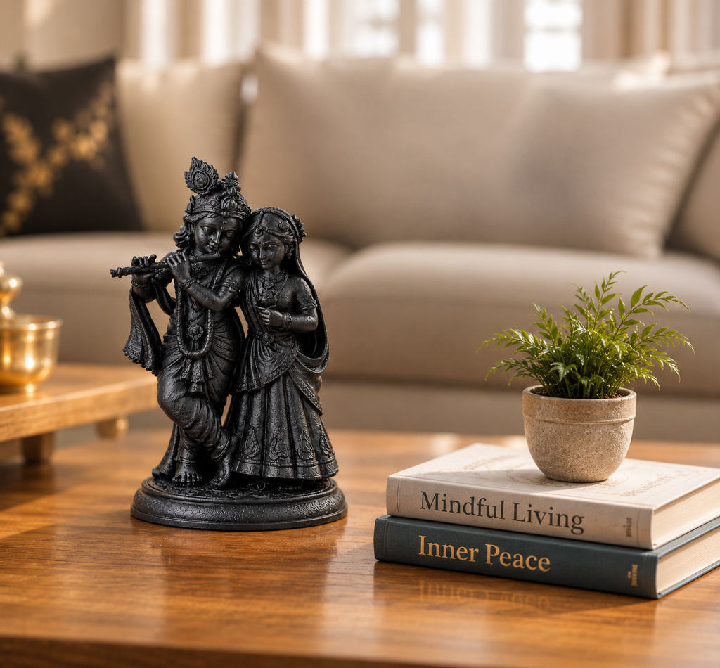 Beautiful Radha Krishna Idol – Traditional Black Finish Murti