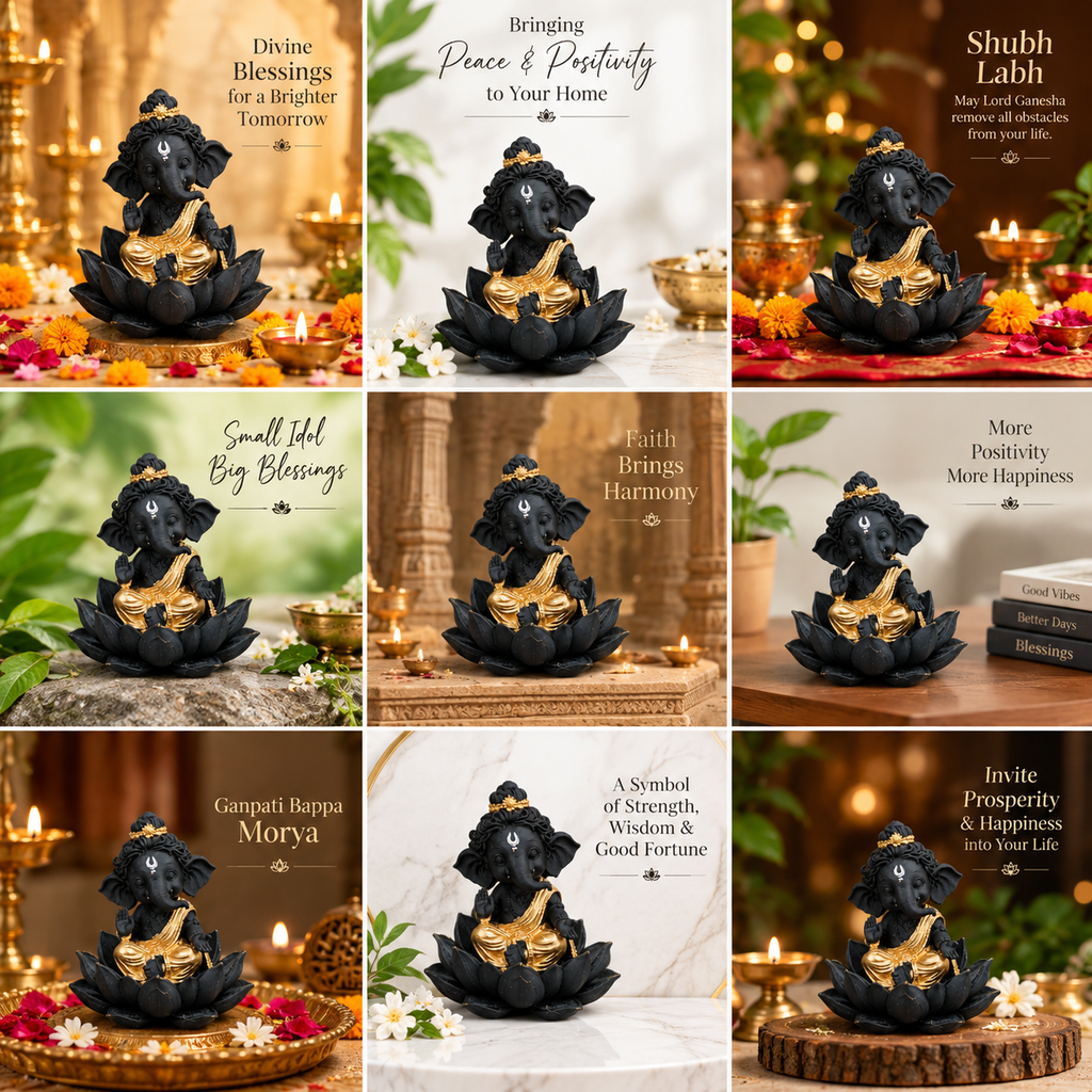 Premium Black & Gold Lord Ganesha Murti | Divine Ganpati Idol for Home, Pooja Room & Office