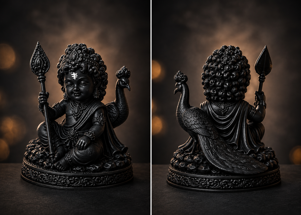Divine Bala Murugan Idol with Vel & Peacock for Home Pooja & Car Decor (3.5 Inch)