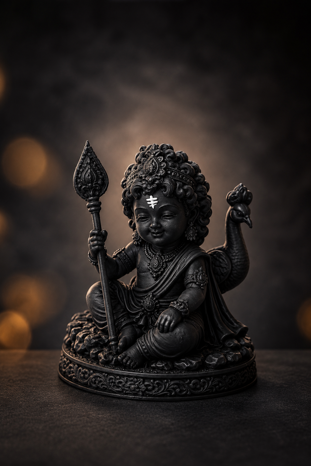 Divine Bala Murugan Idol with Vel & Peacock for Home Pooja & Car Decor (3.5 Inch)
