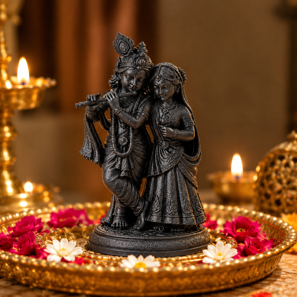 Beautiful Radha Krishna Idol – Traditional Black Finish Murti