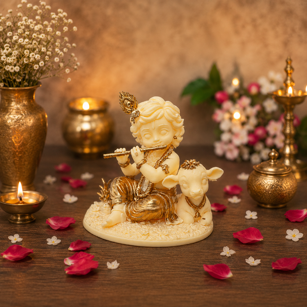 Bal Krishna Idol for Home Pooja & Car Dashboard Decor (3.5 Inch)