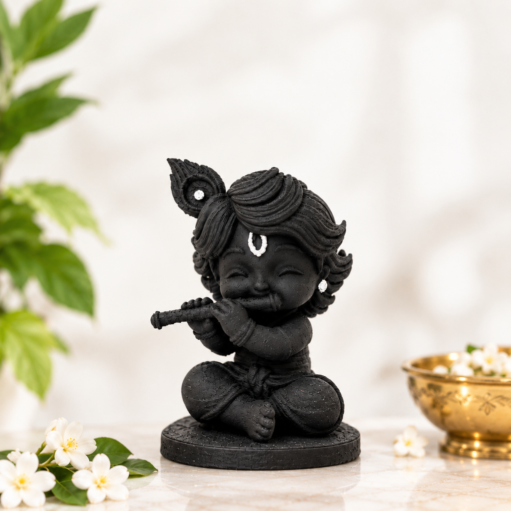 Little Krishna Black Murti | Premium Bal Gopal Statue with Flute for Home & Pooja Room