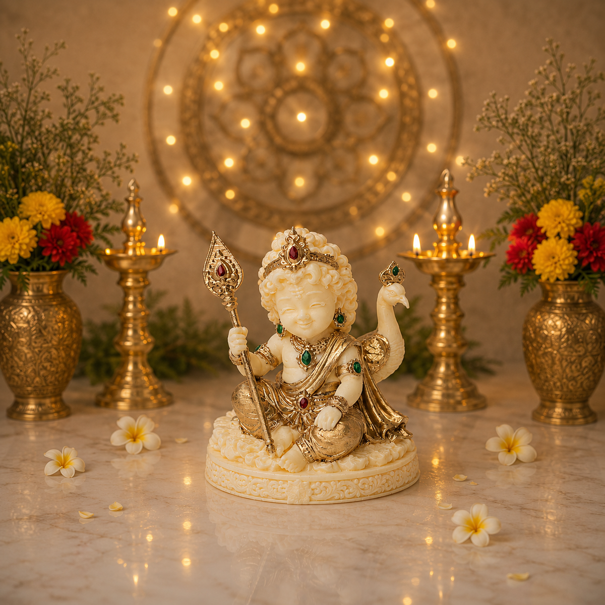 Divine Bala Murugan Idol with Vel & Peacock for Home Pooja & Car Decor (3.5 Inch)