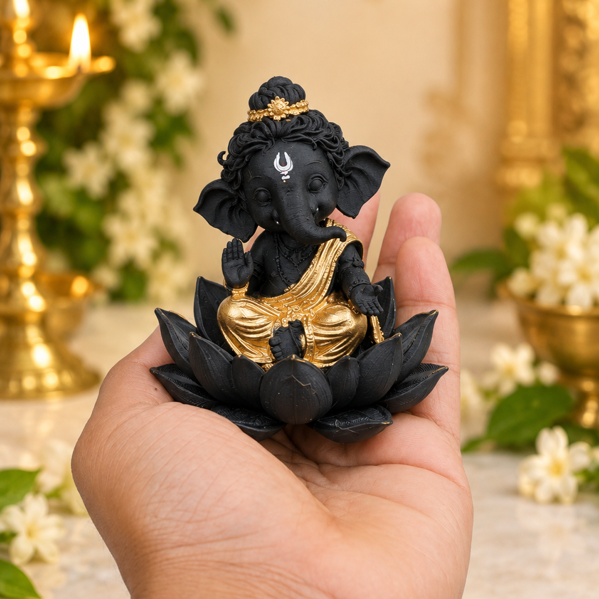 Premium Black & Gold Lord Ganesha Murti | Divine Ganpati Idol for Home, Pooja Room & Office
