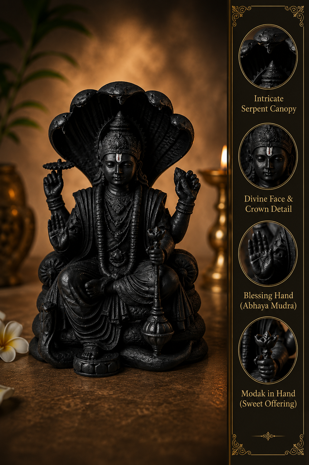 Divine Lord Vishnu Black Idol for Home, Pooja & Car Decor (3.5 Inch)