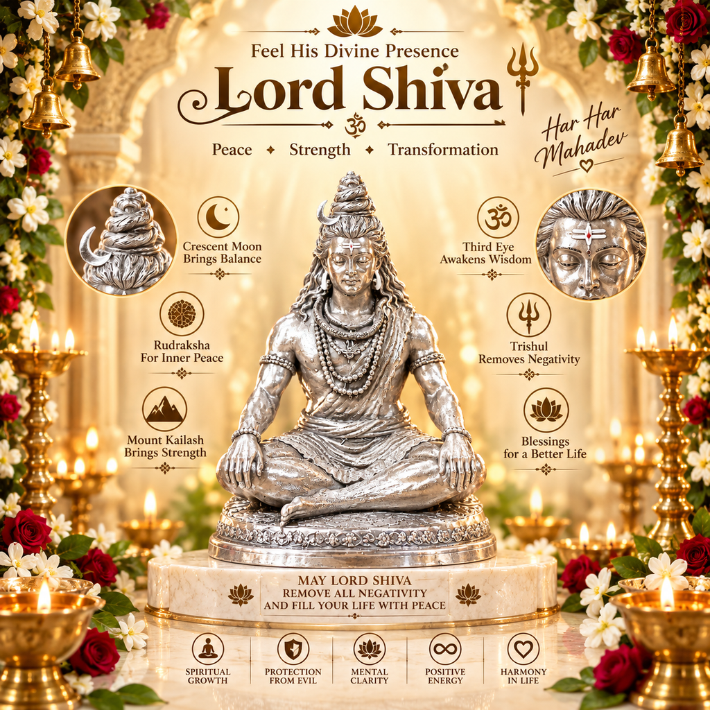 Lord Shiva Meditation Murti – Premium Silver Shiva Statue for Home & Temple Décor