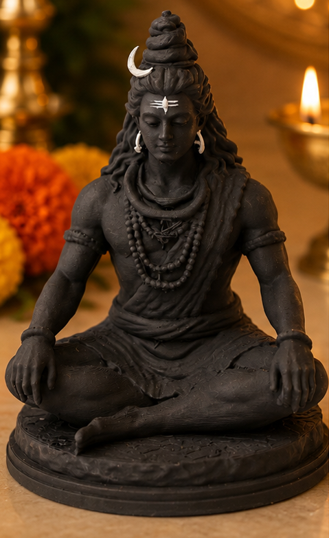Divine Meditating Lord Shiva Black Idol for Home, Pooja & Car Decor (3.5 Inch)