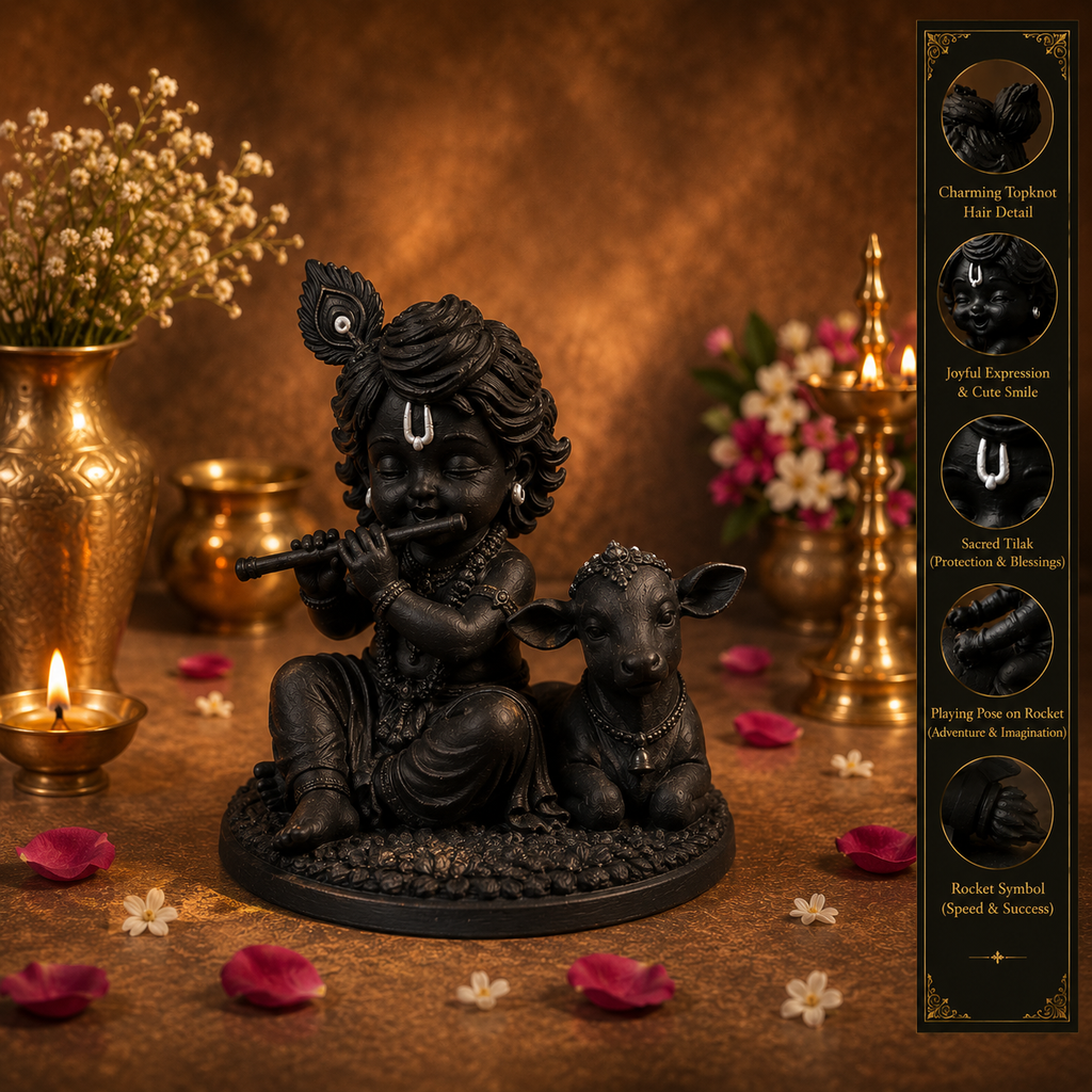 Bal Krishna Idol for Home Pooja & Car Dashboard Decor (3.5 Inch)