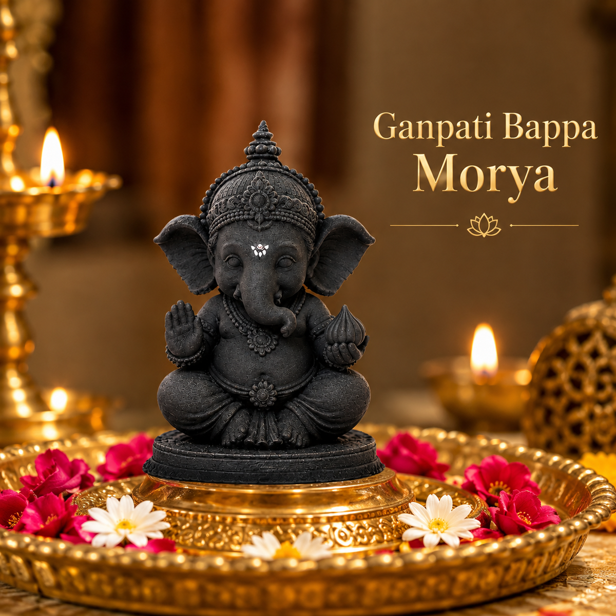 Black Ganesh Murti – Elegant Lord Ganesha Idol for Home & Temple Décor