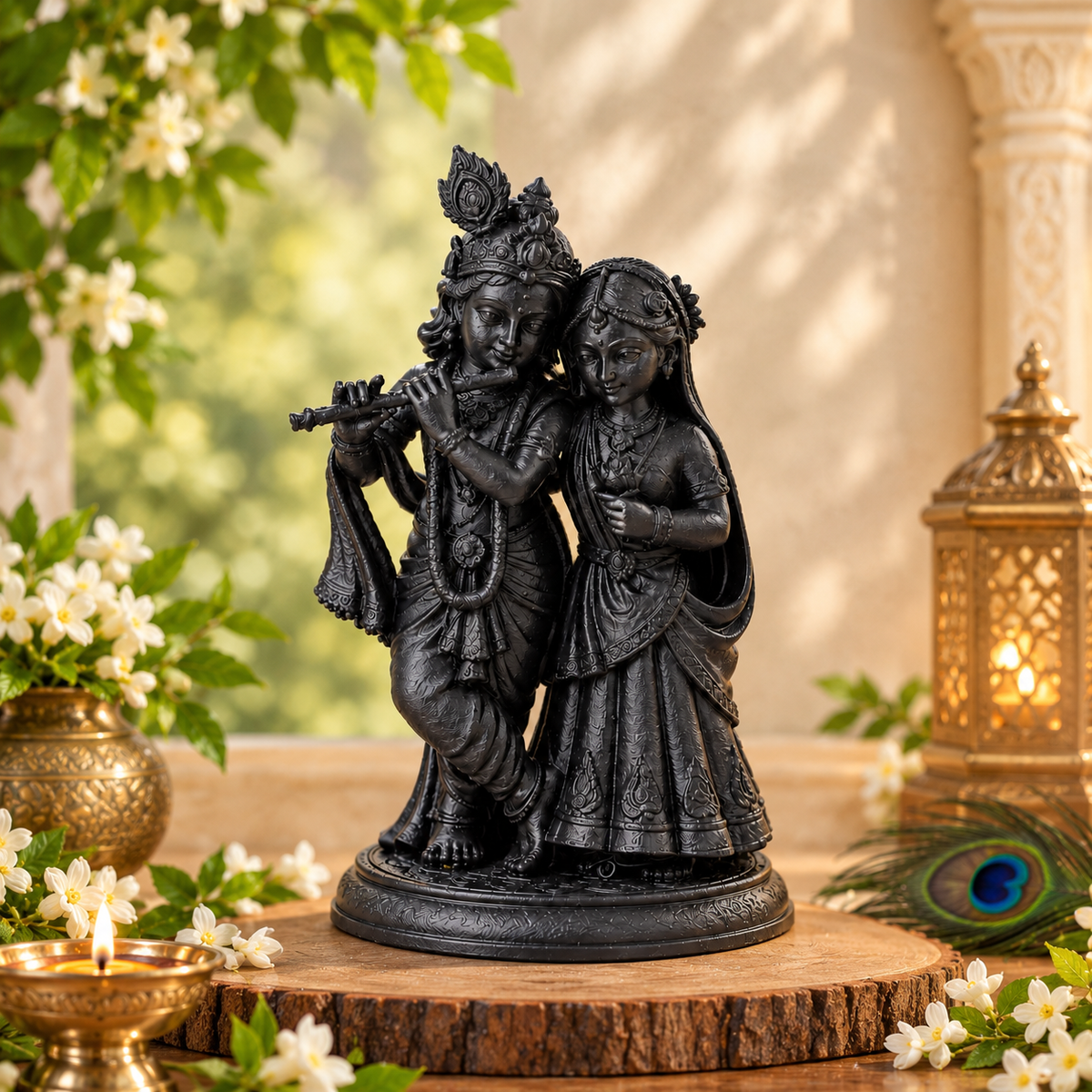 Beautiful Radha Krishna Idol – Traditional Black Finish Murti
