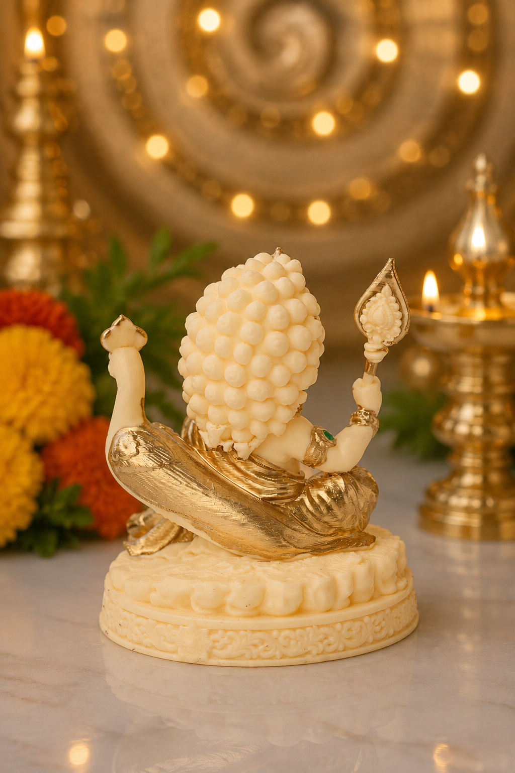 Divine Bala Murugan Idol with Vel & Peacock for Home Pooja & Car Decor (3.5 Inch)