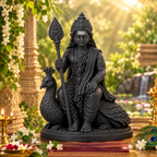 Lord Murugan Murti – Premium Black Kartikeya Statue with Peacock & Vel for Home Temple