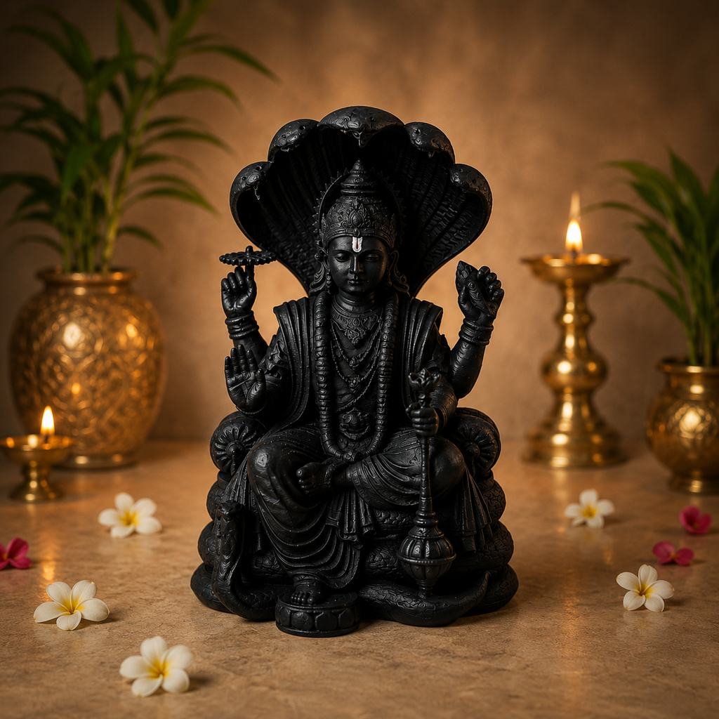Divine Lord Vishnu Black Idol for Home, Pooja & Car Decor (3.5 Inch)